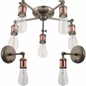 5 Lamp Ceiling Pendant & 2x Matching Wall Light Pack Tarnished Aged Copper Kit