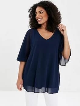 Evans Overlay Top - Navy, Size 18, Women
