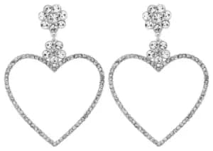 Lipsy Silver Coloured Crystal Heart Drop Earrings