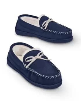 Cotton Traders Womens Suede Moccasin Slippers in Blue