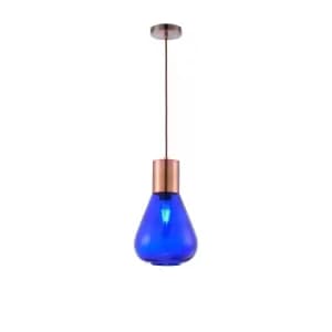 Corinth Narrow Ceiling Pendant, E27, Antique Copper, Blue Ink Glass