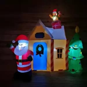6ft (1.8m) Outdoor Christmas Inflatable Lit Santa Gingerbread House and Tree Scene