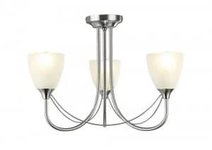 Semi Flush Ceiling 3 Light Satin Nickel, Opal Glass