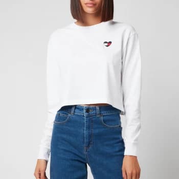 Tommy Jeans Womens Tjw Bxy Crop Homespun Heart Ls - White - XS