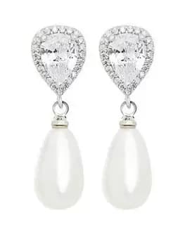 Jon Richard Rhodium Plate Cubic Zirconia Pear And Teardrop Pearl Earring