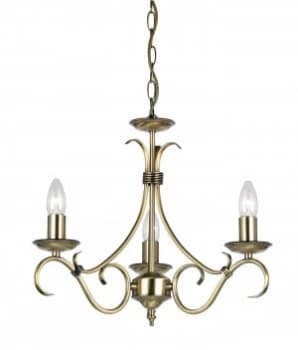 3 Light Multi Arm Ceiling Pendant Antique Brass, E14