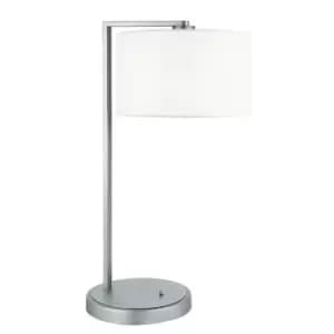 Table Lamp Matt Nickel Plate & Vintage White Fabric 40W E27 Bedside Light