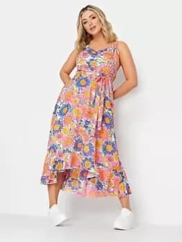 Yours Floral Frill Hem Midaxi Statement Dress - Pink, Size 18, Women