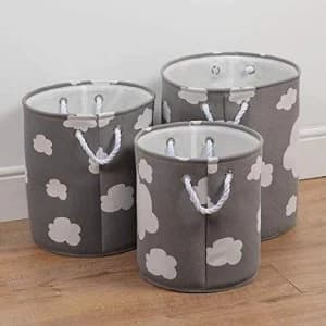 Bambino Set of 3 Round Fabric Storage Bins White Cloud Print