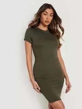 Boohoo Jersey Bodycon Midi Dress - Khaki, Green, Size 12, Women