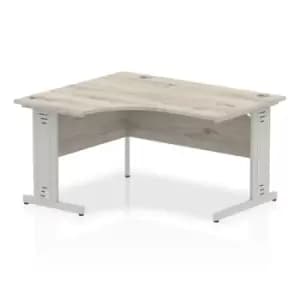 Impulse 1400mm Left Hand Crescent Desk Grey Oak Top Silver Cable Managed Leg