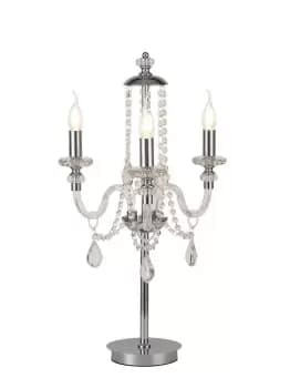 Table Lamp, 3 Light E14, Polished Chrome, Clear Glass, Crystal, (ITEM REQUIRES CONSTRUCTION, CONNECTION)