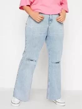 Yours Clothing Rip Knee Wide Leg Jean Bleach