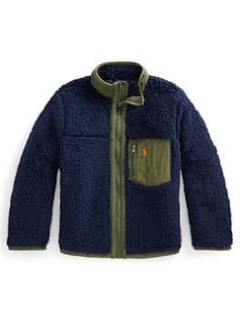 Ralph Lauren Boys Denim Collection Zip Front Fleece Jacket - Navy, Size Age: 14-16 Years=L