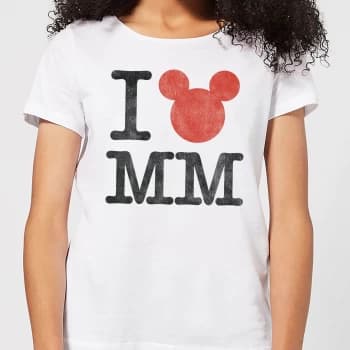 Disney Mickey Mouse I Heart MM Womens T-Shirt - White - 5XL