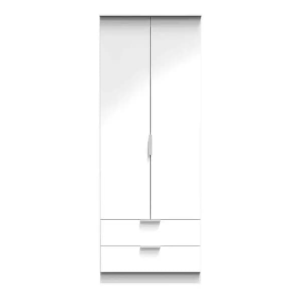 Welcome Furniture Ready Assembled Plymouth 2 Door 2 Drawer Wardrobe In White Gloss