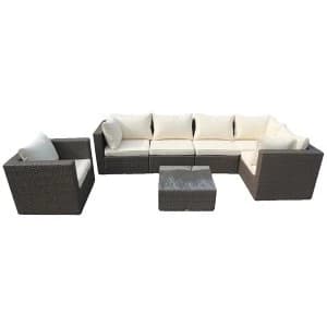 Charles Bentley Rattan Corner Unit Sofa Set - Brown and Cream
