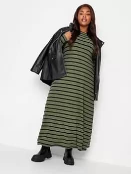 Yours Yours Long Sleeve Rib Swing Stripe Dress. Khaki/black, Green, Size 16, Women
