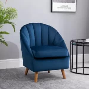 HOMCOM Shell Back Armchair Vintage Velvet Style Fabric Solid Wood Legs Blue