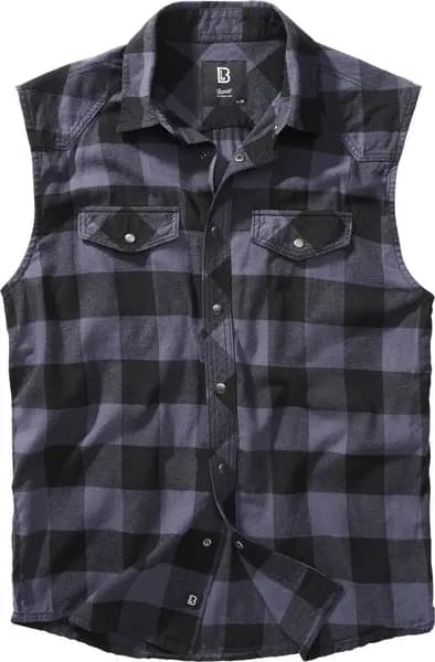 Brandit Sleeveless Checked Shirt Short-sleeved Shirt Black grey XL Men