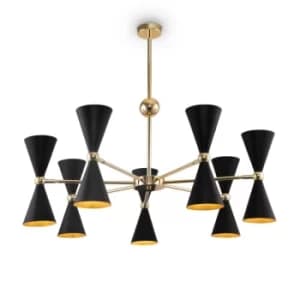 Modern Vesper 14 Light Black with Gold Pendant Ceiling Light