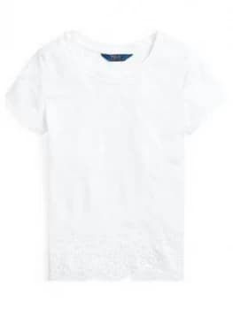 Ralph Lauren Girls Short Sleeve Eyelet Trim T-Shirt - White