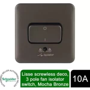 Schneider Electric Lisse Screwless Deco - Single Fan Isolator Switch, 3 Pole, 10AX, GGBL1013BMB, Mocha Bronze with Black Insert