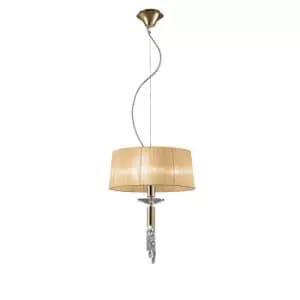 Tiffany Pendant 3+1 Light E27+G9, French Gold With Soft Bronze Shade & Clear Crystal