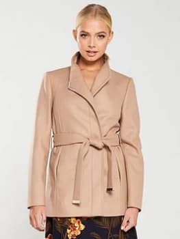 Ted Baker Drytaa Short Wrap Coat - Taupe, Camel, Size 5=16, Women