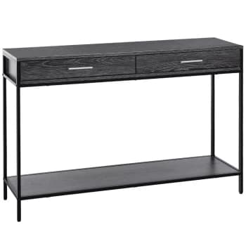 HOMCOM Console Table Worktop Bottom Shelf Home Two Drawer Industrial Minimal Style Grey Wood Tone Effect AOSOM UK