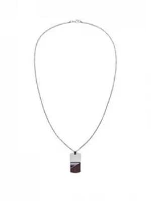 Tommy Hilfiger Wood Dog Tag Necklace, Silver, Men