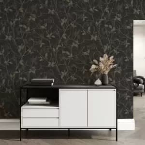 Boutique - Belle Geometric Charcoal/Gold Wallpaper - White