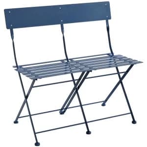 Charles Bentley Folding Metal Bench - Navy/Grey