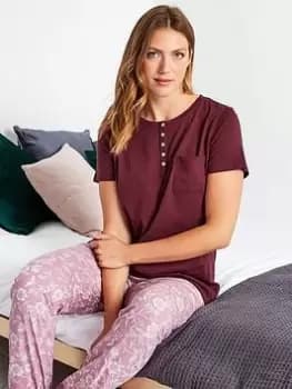 Long Tall Sally Placket Pocket Ss Pj Top Bur, Black, Size 10-12, Women