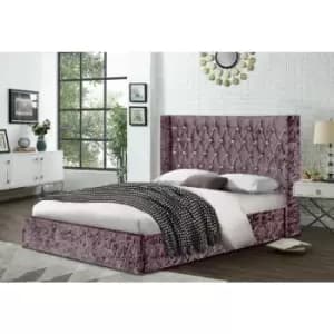 Eniya Upholstered Beds - Crush Velvet, Double Size Frame, Pink - Pink