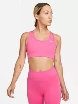 Nike Swoosh Medium Support Bra, Pink/White, Size L, Women