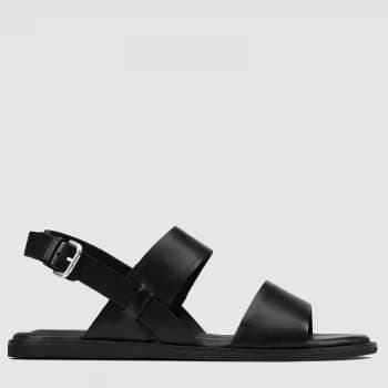 Clarks Womens Karsea Strap Leather Flat Sandals - Black - UK 4