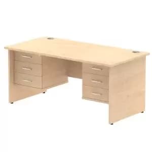 Impulse 1600 Rectangle Panel End Leg Desk MAPLE 2 x 3 Drawer Fixed Ped