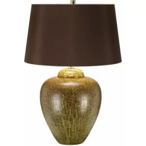 Table Lamp Green Brown Glaze Finish Brown Tapered Cylinder Shade LED E27 60W