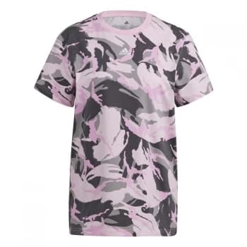 adidas Womens Essentials Boyfriend Camouflage T Shirt - Grey/Clear Pink