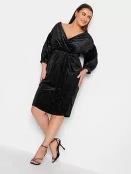 Yours Velvet Glitter Shift Drop Shoulder, Silver, Size 16, Women