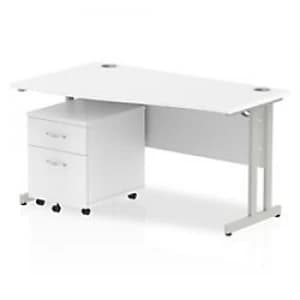 Impulse 1400 Left Hand Wave Cantilever Workstation 500 Two Drawer Mobile Pedestal Bundle White