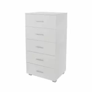 Lido 5 Narrow Tall Chest of Drawers White