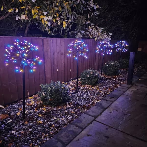 Set of 5 Battery Operated Multi Function Rainbow LED Sparkler Path Lights Christmas Decoration with Timer