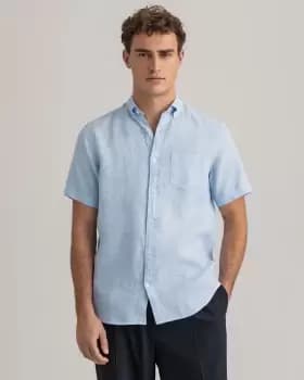 GANT Men Regular Fit Linen Short Sleeve Shirt (4XL) Blue
