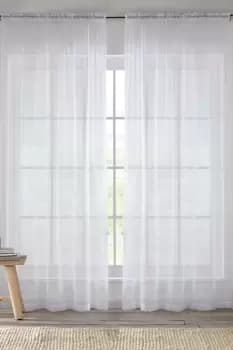 Sheer Plain Woven Voile Slot Top Curtain Panel Pair