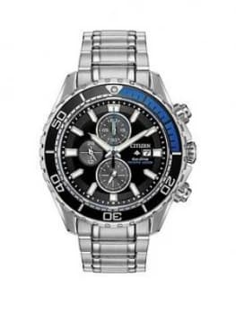 Citizen Eco-Drive Promaster Black and Blue Detail Chronograph Dial Stainless Steel Bracelet Mens Watch, One Colour, Men
