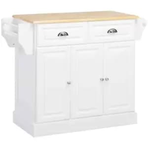 HOMCOM Kitchen Island With Adjustable Shelf Storage Drawers and Cabinets - White