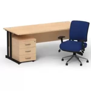 Impulse 1800 x 800 Black Cant Office Desk Maple + 3 Dr Mobile Ped & Chiro Med Back Blue W/Arms