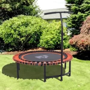 HOMCOM Round Mini Trampoline Exercise Bungee Rebounder Adjustable Handle Bar